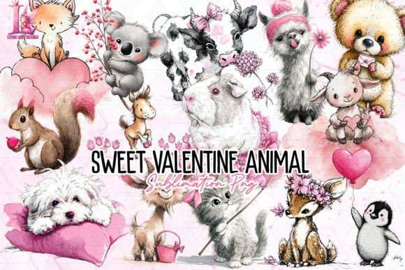 Bring Whimsy to Your Designs with Sweet Valentine Animal PNG