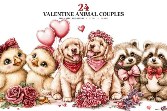 Charming Valentine Animal Couples Clipart for Your Projects