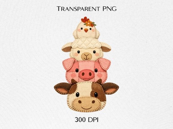 Cottagecore Farm Animal Stack PNG: A Whimsical Design Asset
