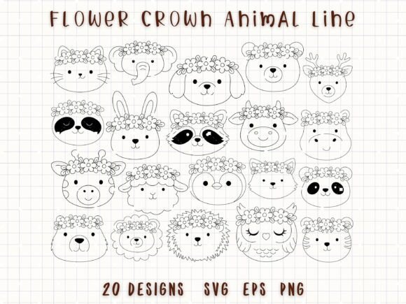 Flower Crown Animals SVG Animal Doodle: A Charming Design Asset