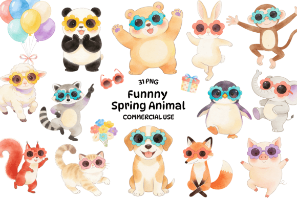 Funny Spring Animal Clipart Bundle: Adorable Watercolor Assets