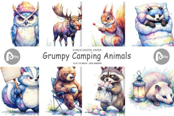 Grumpy Animal Camping Digital Paper: A Designer's Playful Toolkit