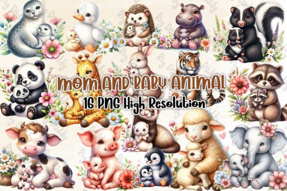 Mom and Baby Animal Sublimation Clipart: Warmth for Your Brand