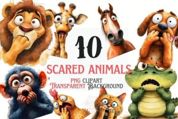 Scared Animal Clipart | 10 PNG Set: Inject Personality