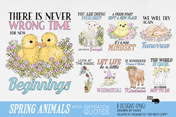 Spring Animal with Quote Hand-drawn Set: A Designer's Asset