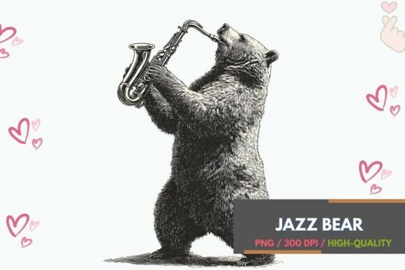 Timeless Charm: The Bear Vintage Musical Animal Illustration