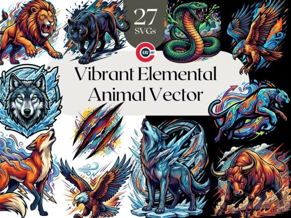 Unleashing Wild Energy: Elemental Animal Vector Graphics