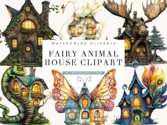 Unlock Enchantment: The Fairy Animal House Clipart Bundle