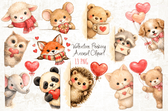 Valentine Peeking Animal Clipart: Whimsical Charm for Your Projects