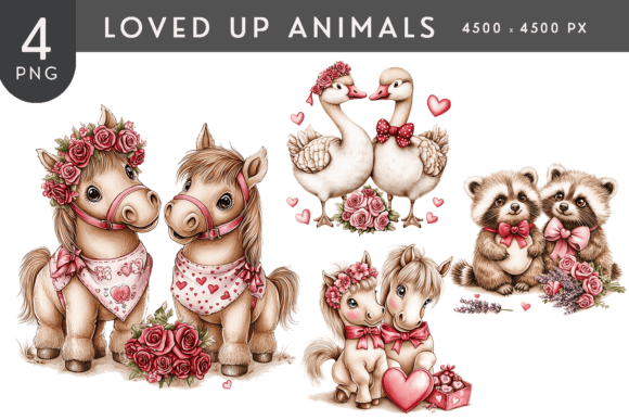 Valentine Watercolor Animal Couples PNG: A Soft, Romantic Design Set