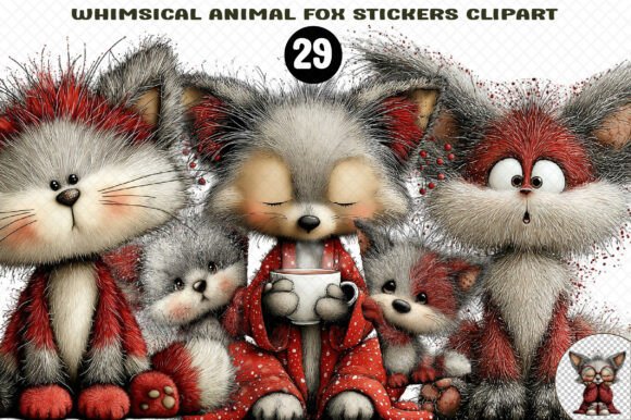 Whimsical Animal Fox Stickers Clipart for Creative Projects