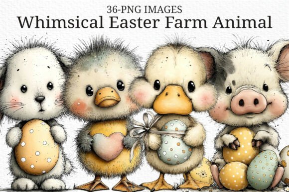 Whimsical Easter Farm Animal Clipart PNG: Rustic Charm for Designers