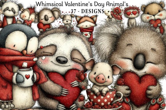 Whimsical Valentine's Day Animal's PNG: Your Go-To for Charming Projects