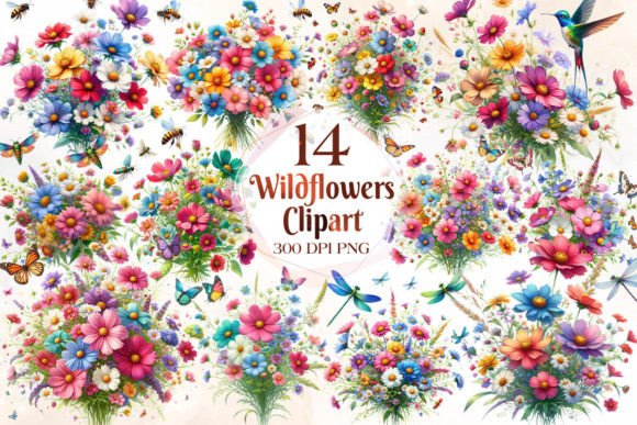 Wildflowers with Winged Animal Clipart: Design Ideas & Uses