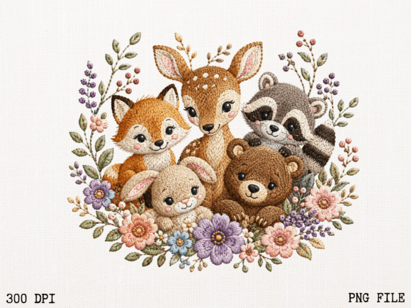 Woodland Friends Floral Animal PNG Clipart